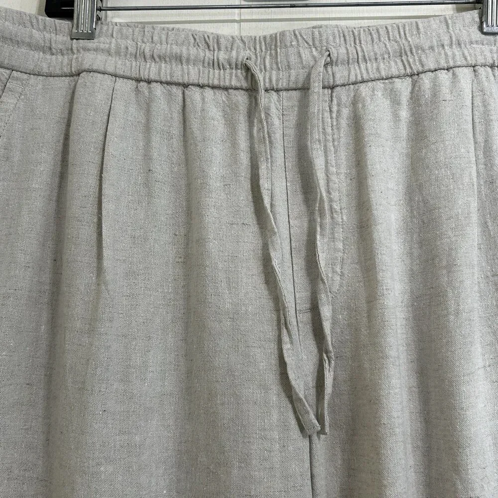 Zara Women’s Oatmeal 100% Linen Pants Size XL Straight Leg Beachy Minimalist
